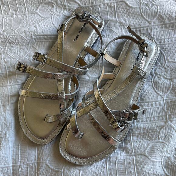 Michael Kors Darrington Flat Sandal Silver Sz 8.5M - Picture 2 of 6